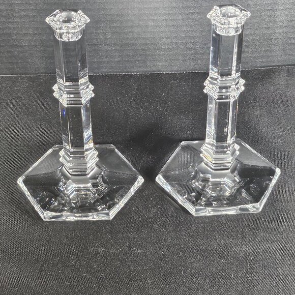 Pair of Tiffany And Company Windham Crystal Candle Holders 8 Inches Tall - Picture 7 of 12